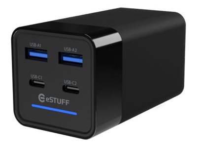 Estuff - Strømforsyningsadapter - Gan - 120 Watt - Pd 3.0, Qc 3.0, Qc 4.0+, Apple 2.4A, Pd/Pps - 4 Output-Stikforbindelser (2 X Usb-C, 2 X 9 Pin Usb