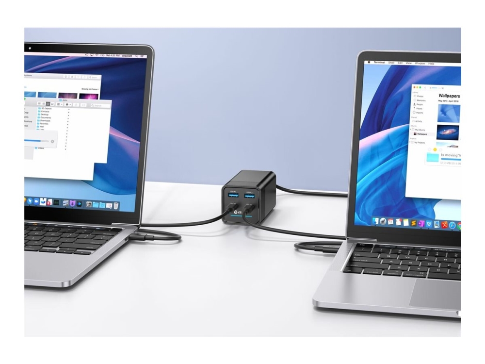 Estuff - Strømforsyningsadapter - Gan - 120 Watt - Pd 3.0, Qc 3.0, Qc 4.0+, Apple 2.4A, Pd/Pps - 4 Output-Stikforbindelser (2 X Usb-C, 2 X 9 Pin Usb