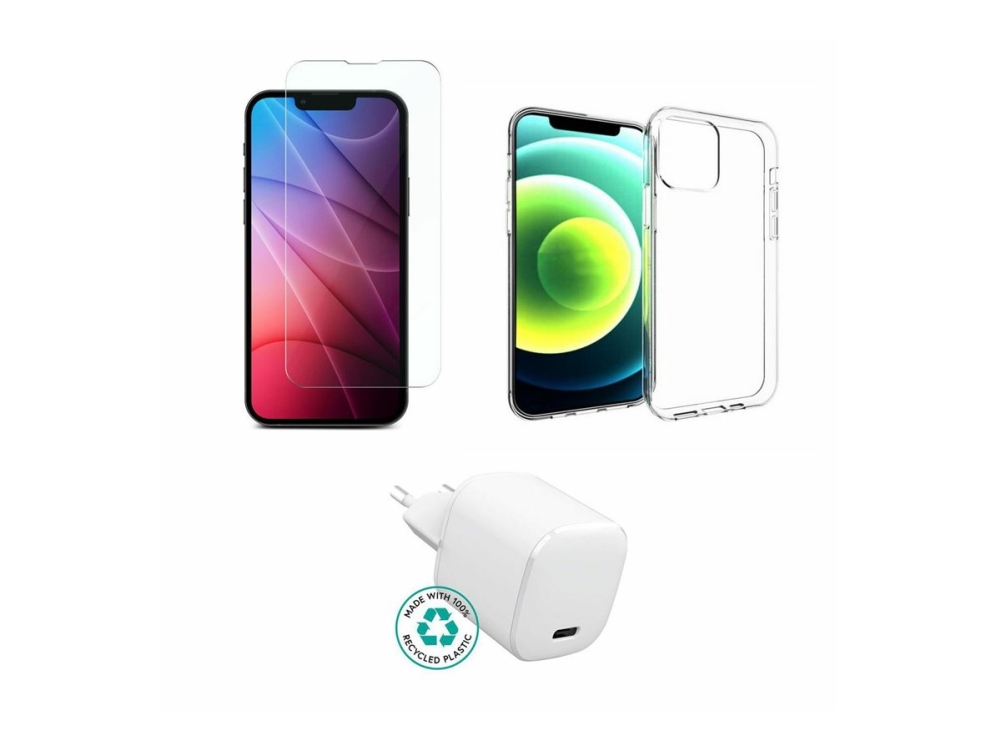 Estuff - Tilbehørssæt For Mobiltelefon - Charger, Cover, Glass - For Apple Iphone 13 Pro
