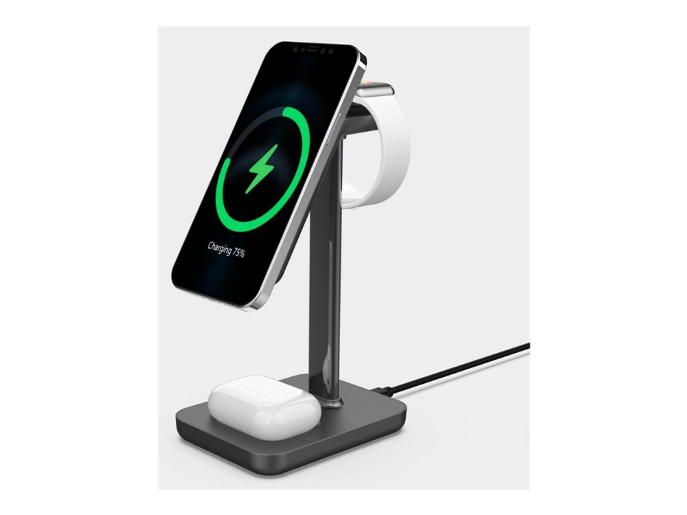 Estuff - Trådløs Opladningsstander - 15 Watt - 3 A - Pd 3.0 - Aluminium, Hvid - For Apple Airpods Airpods Pro Iphone 12, 13 Watch