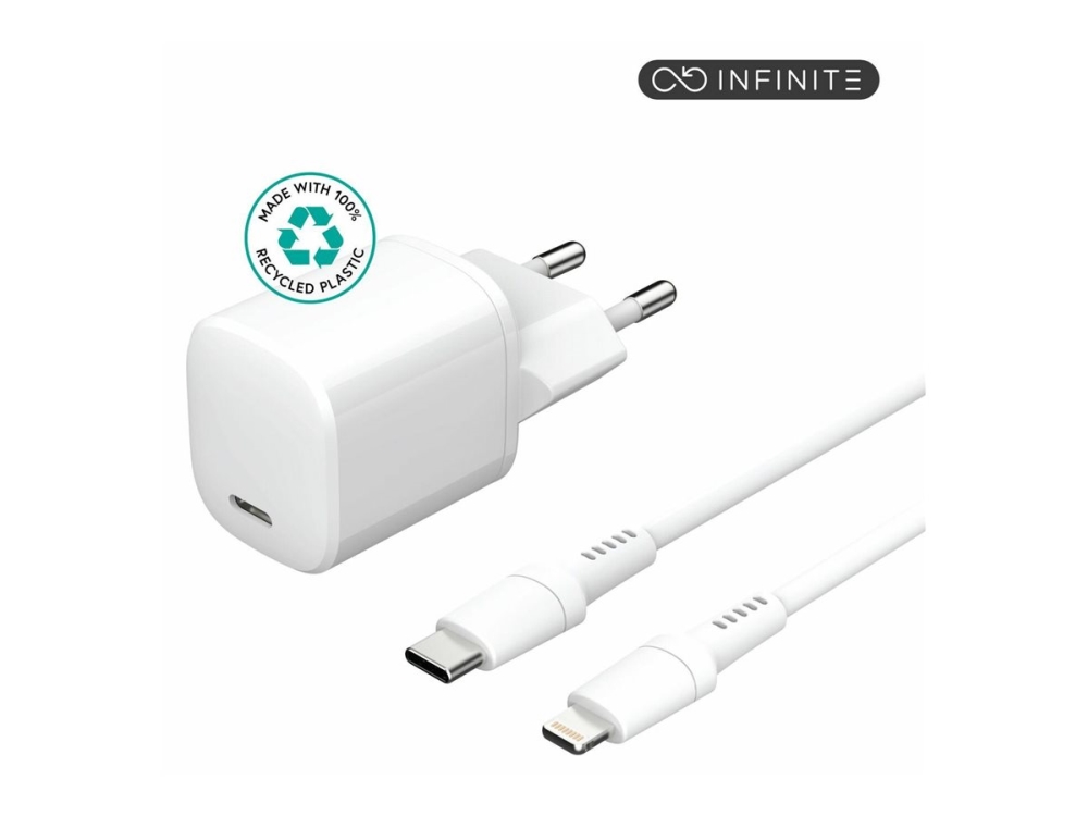Estuff Infinite - Strømforsyningsadapter - Eu Plug, Usb-C To Ligtning Cable, 1.5 M - 20 Watt - 3 A - Pd, Apple Fast Charge, Qc 3.0 (24 Pin Usb-C) - H