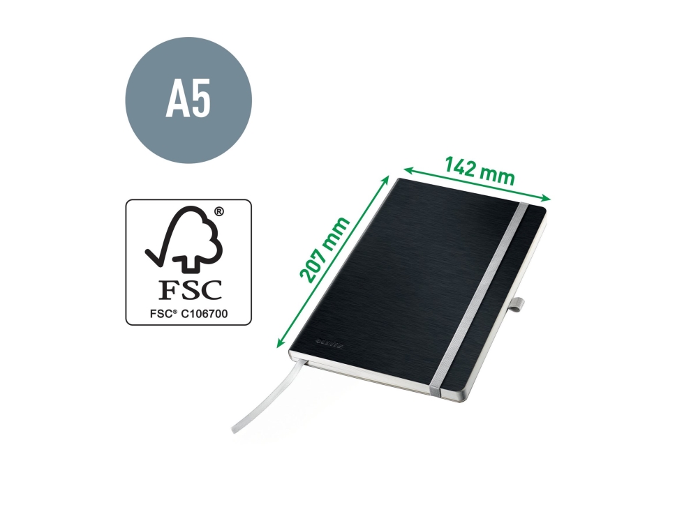 Leitz Style notesbog A5 kvadreret med softcover Satin sort