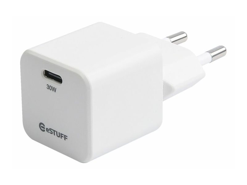Estuff Infinite - Strømforsyningsadapter - Gan, 100% Genbrugsplast - 30 Watt - 3 A - Pd 3.0, Apple Fast Charge, Qc 3.0 (24 Pin Usb-C) - Hvid