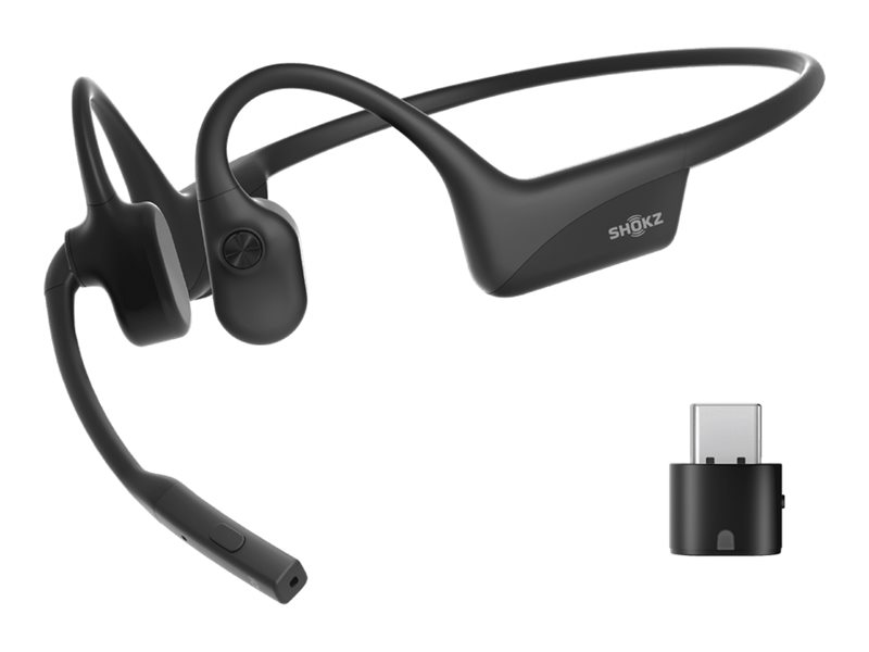 SHOKZ OpenComm2 UC - Industrial Version - headset - åbent øre - bag nakken-montering - Bluetooth - trådløs - USB-A via Bluetooth adapter - sort - Zoo
