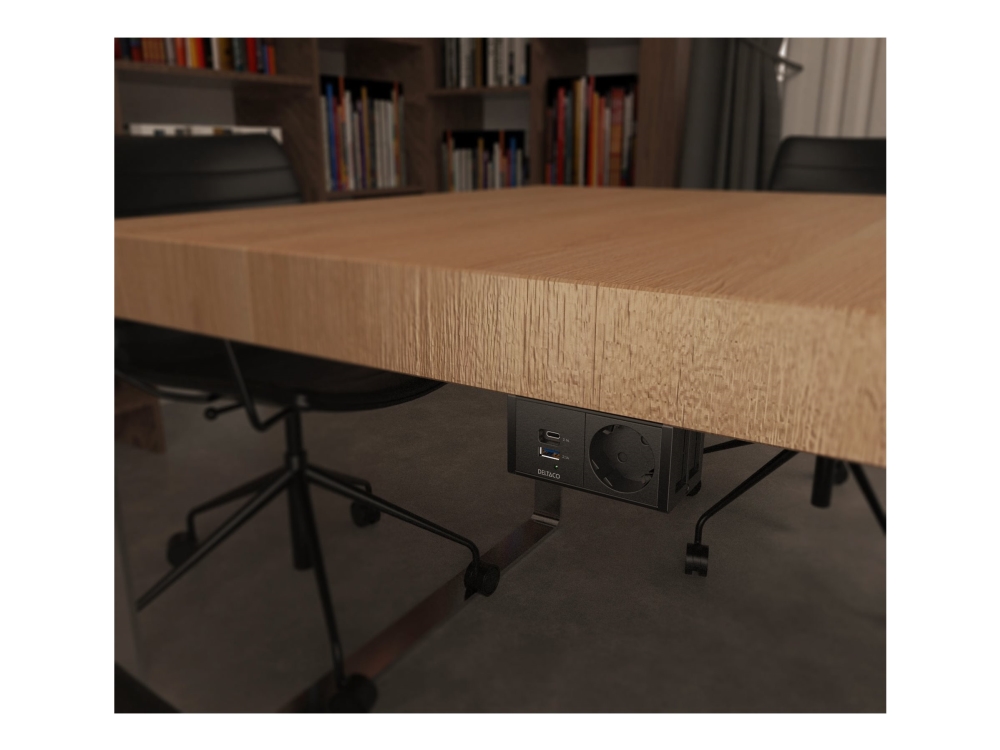Deltaco Office - Stikdåse (Surface Mountable) - Under-Desk, Outlet Angled, 1X21w A+C Usb Charger - Ac 100-240 V - Input: Gst18 - Output-Stikforbindel
