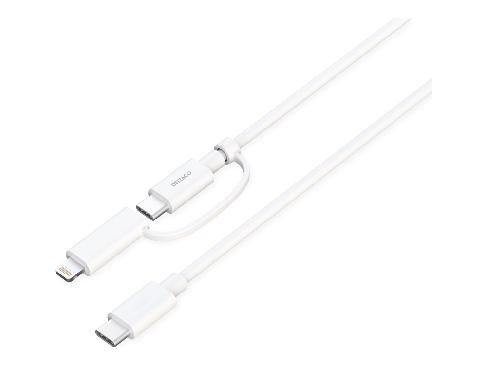 DELTACO - Lightning-kabel - 24 pin USB-C han til Lightning/USB-C han - 1 m - hvid