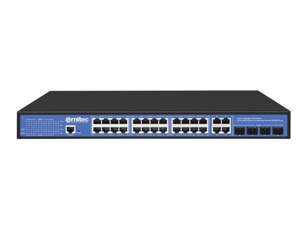 Ernitec - Switch - Layer 2+ - Administreret - 24 X 10/100/1000 (Poe) + 4 X 10/100/1000 (Uplink) + 4 X Gigabit Sfp (Uplink) - Desktop, Monterbar På St