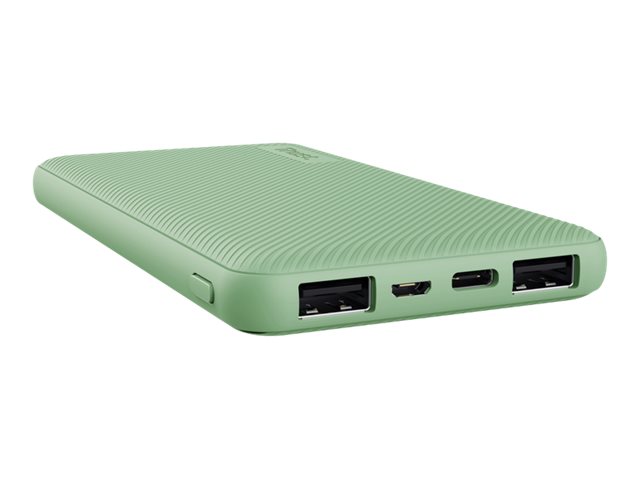 Trust Primo Ultra-Thin - Powerbank - 10000 Mah - 37 Wh - 3 A - Fast Charge - 3 Output-Stikforbindelser (Usb, 24 Pin Usb-C) - På Kabel: Micro-Usb - Gr