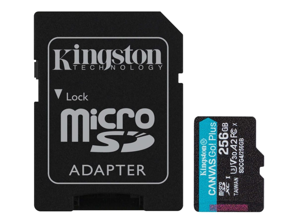 Kingston Canvas Go! Plus - Flash-minneskort (microSDXC till SD-adapter inkluderad) - 256 GB - A2 / Video Class V30 / UHS-I U3 / Class10 - mikroSDXC UHS-I