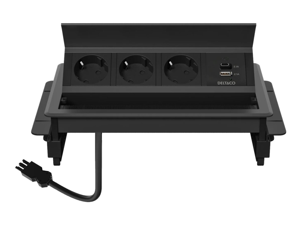 Deltaco Office - Stikdåse (Surface Mountable) - In-Desk, 1X21w A+C Usb Charger - Ac 100-240 V - Input: Gst18 - Output-Stikforbindelser: 5 (Usb, 24 Pi