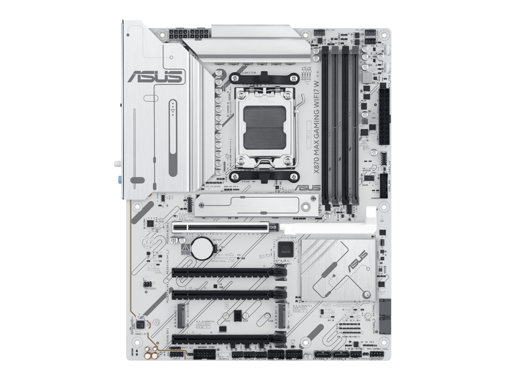 ASUS X870 MAX GAMING WIFI7 W - Moderkort - ATX - Socket AM5 - AMD X870 Chipuppsättning - USB4, USB-C 3.2 Gen 2x2, USB 3.2 Gen 2, USB 3.2 Gen 1 - Wi-Fi 7, 2.5 Gigabit LAN, Bluetooth - inbyggda grafiken (CPU krävs) - HD-ljud (8 kanaler) | Datorkomponenter - Moderkort - Alla Moderkort | GameStuff