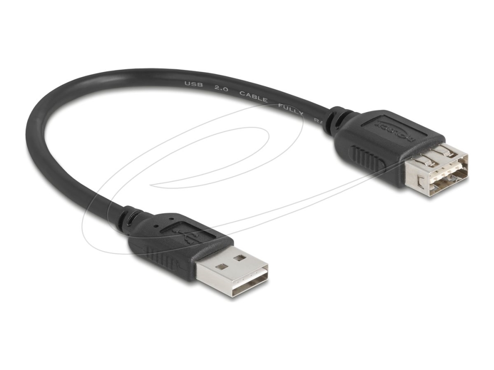 Delock - Usb Forlængerkabel - Usb (Han) Omvendelig Til Usb (Hun) Omvendelig - Usb 2.0 - 20 Cm - Nem Usb - Sort