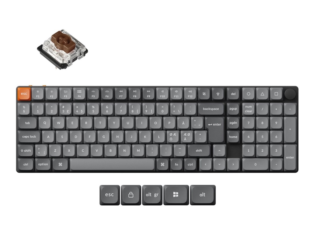 Keychron K17 Max - Tangentbord - QMK , custom, mechanical - 96% - bakgrundsbelyst - trådlös - 2.4 GHz, USB, Bluetooth 5.1 - QWERTY - Nordisk - tangentbrytare: Gateron Low Profile 2.0 Brown (Hot-swappable) | Datortillbehör - Möss & Tangentbord - Reservdelar | GameStuff