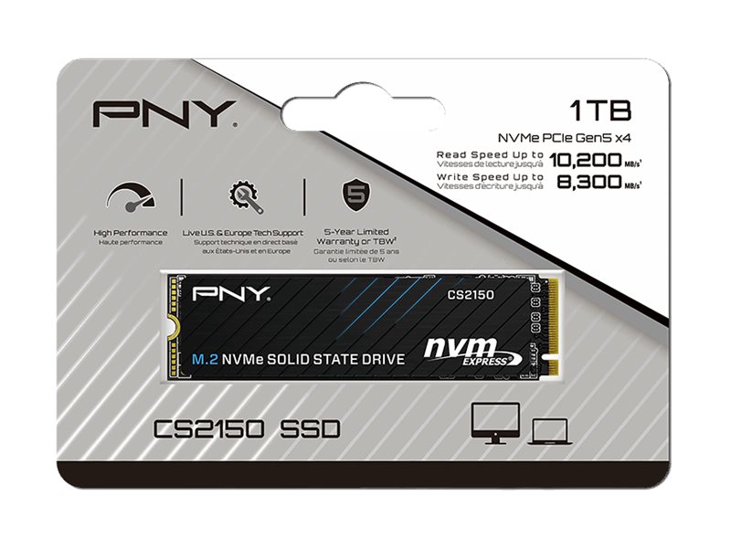 PNY CS2150 - SSD - krypterat - 1 TB - inbyggd - M.2 2280 - PCI Express 5.0 x4 (NVMe) - TCG Opal Encryption 2.0 | Datorkomponenter - Hårddisk & Lagring - Interna hårddiskar | GameStuff