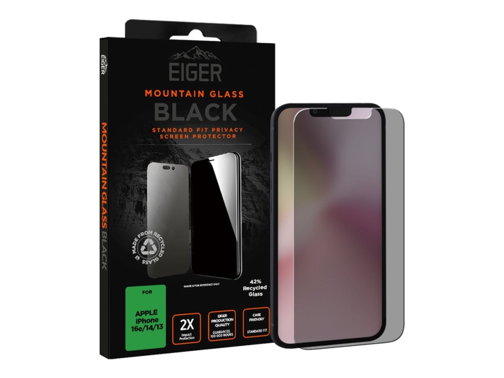 Eiger Mountain Black - Skærmbeskytter For Mobiltelefon - Glas - Med Fortrolighedsfilter - 2-Vejs - Klæbemiddel - Sort - For Apple Iphone 13, 14, 16E