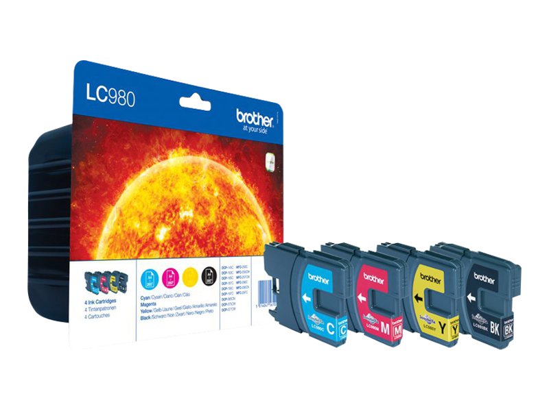 Brother Lc980valbpdr - 4 Pakker - Sort, Gul, Cyan, Magenta - Original - Blister - Blækpatron - For Brother Dcp-145, 163, 165, 195, 365, 373, 375, 377