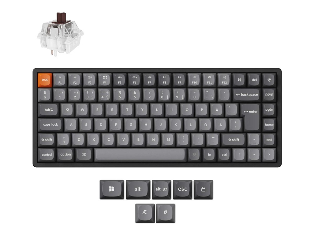 Keychron K2 MAX - Tangentbord - QMK, mekanisk - 75% - bakgrundsbelyst - trådlös - 2.4 GHz, Bluetooth 5.1, USB-C - QWERTY - Nordisk - tangentbrytare: Keychron Super Brown - svart | Datorer & Surfplattor - Datorer - tillbehör - Tangentbord | GameStuff