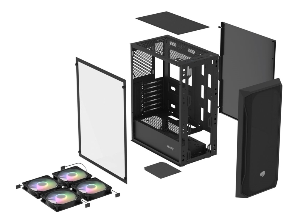 Fury Shobo Sh4f Rgb, Midi Tower, Pc, Schwarz, Atx, Micro Atx, Mini-Itx, Abs, Netz, Stahl, Gehärtetes Glas, Multi
