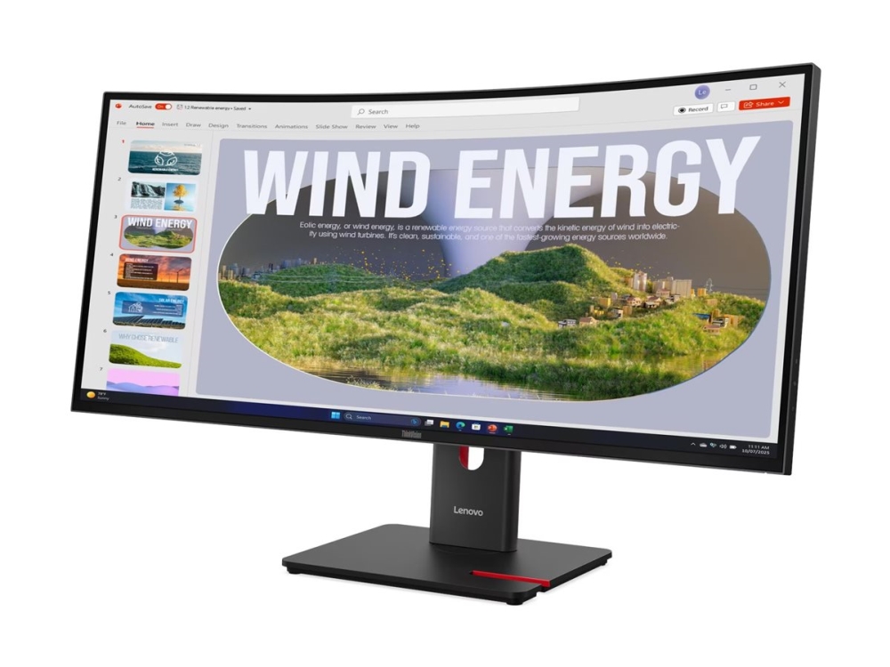 Lenovo Thinkvision T34wd-40 - Led-Skærm - Kurvet - 34" - 3440 X 1440 Uwqhd @ 120 Hz - Va - 300 Cd/M² - 3000:1 - Hdr10 - 4 Ms - Hdmi, Displayport, Usb