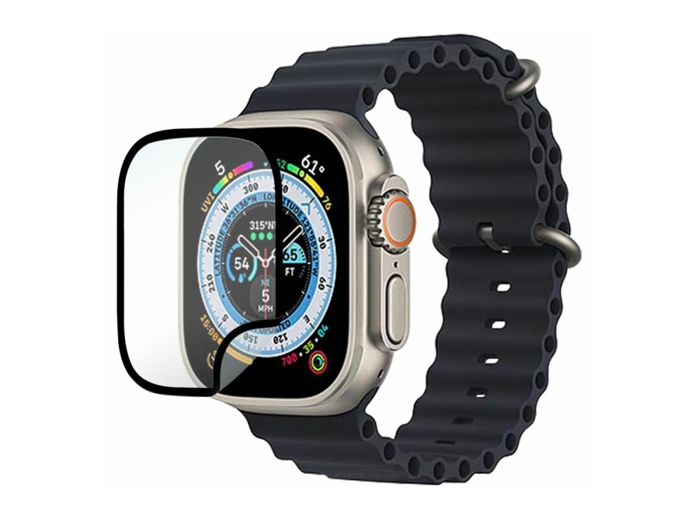 Estuff Titan Shield - Skærmbeskytter For Smart Watch - Fleksibel, Hybrid - Glas - Rammefarve Sort - For Apple Watch Series 6, Series 7, Series 8