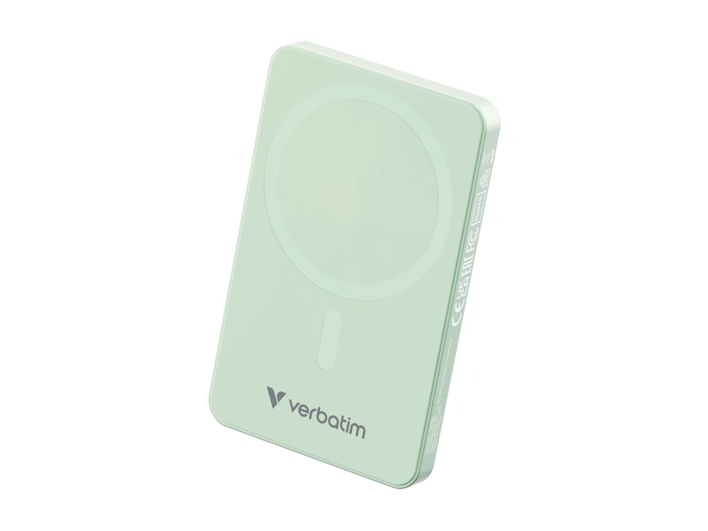 Verbatim Charge 'n' Go Essentials - Trådløs power bank - magnetisk - 5000 mAh - 20 Watt - 3 A - PD 3.0, QC 3.0, Apple 2.4A, USB BC 1.2, Apple Fast Charge (USB-C) - grøn