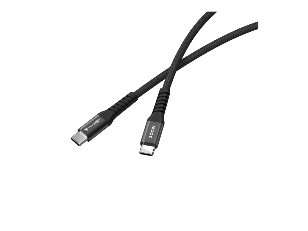 Verbatim Sync and Charge - USB-C/strømkabel - USB-C (han) til USB-C (han) - 1.2 m - Fast Charging op til 100 W, flettet kabel, forstærket design - sort