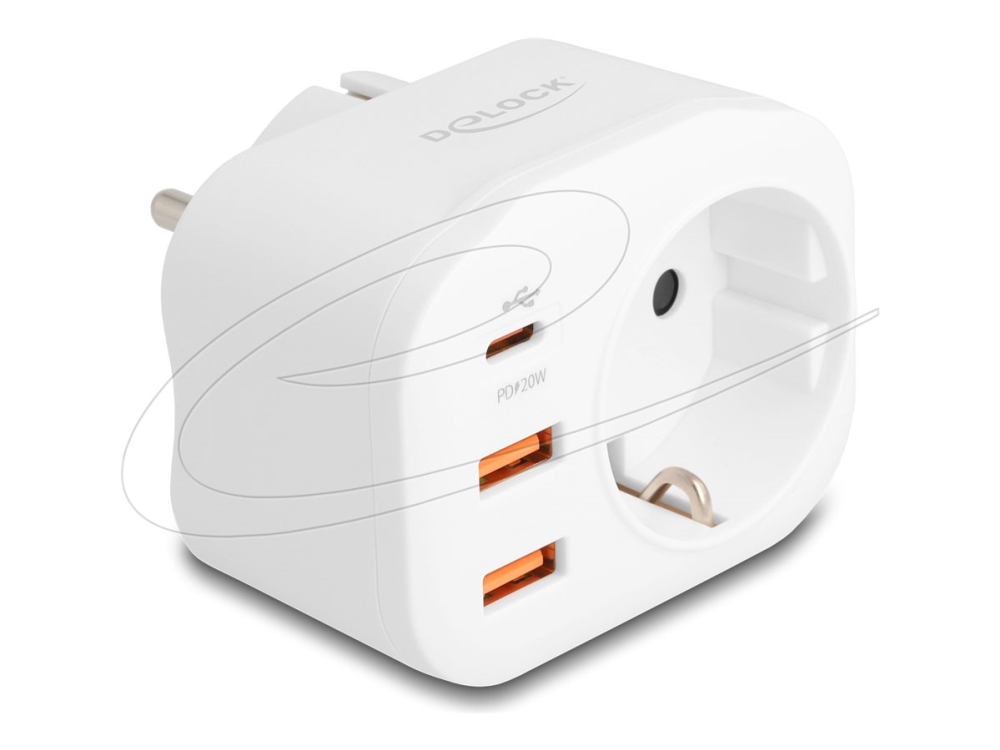 Delock - Socket Splitter - Med Børnesikker Lås - Ac 100-240 V - 4000 Watt - Input: Power Cee 7/7 - Output-Stikforbindelser: 1 (Power Cee 7/3, 2 X 24