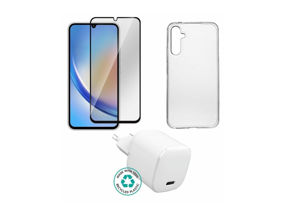 Estuff - Tilbehørssæt For Mobiltelefon - Charger, Cover, Glass - For Samsung Galaxy A34 5G