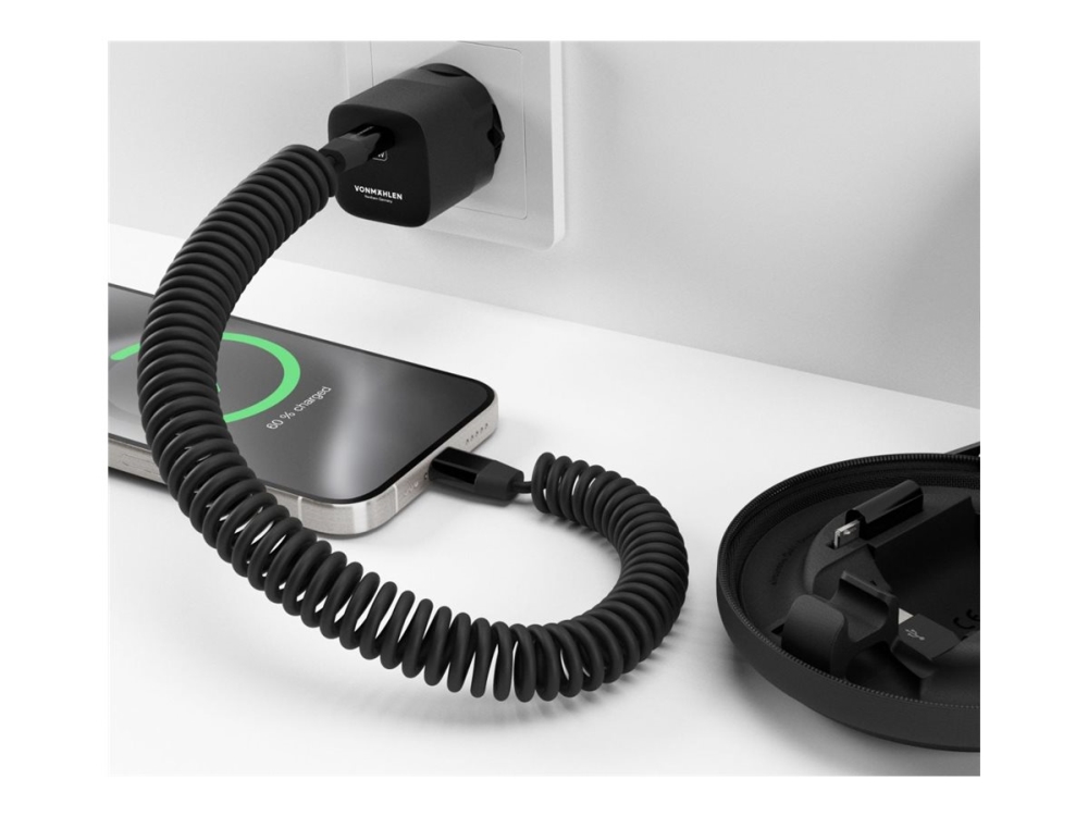 Vonmählen allroundo GaN - Strømforsyningsadapter - 30 Watt - 3 A - PD 3.0 (24 pin USB-C) - på kabel: Lightning/Micro-USB/USB-C - sort