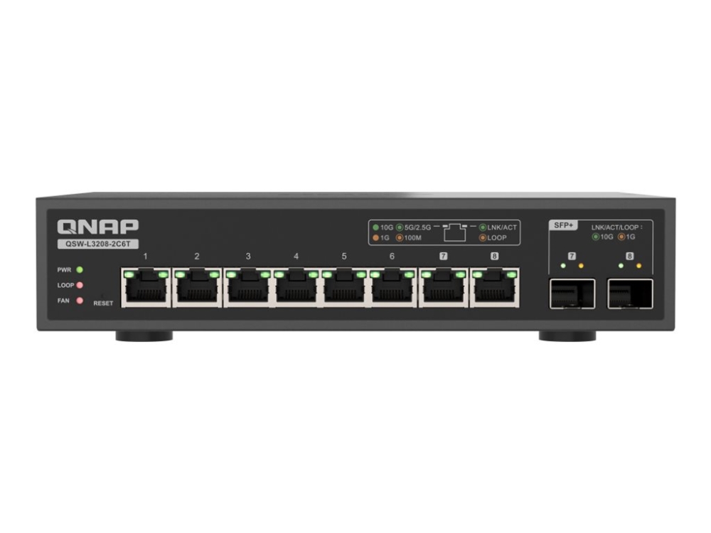QNAP QSW-L3208-2C6T - Switch - Administrerad - 2 x 10 Gigabit SFP+ + 8 x 100/1000/2.5G/5G/10GBase-T - skrivbordsmodell | Datortillbehör - Nätverk - Switchar | GameStuff