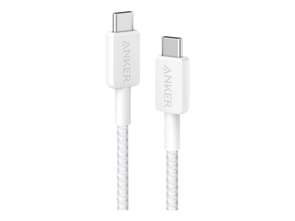 Anker - USB-kabel - 24 pin USB-C (hane) till 24 pin USB-C (hane) - 2 m - flätad kabel, Snabbladdning upp till 60 W - vit | Datortillbehör - Kablar & adaptrar - Datakablar | GameStuff