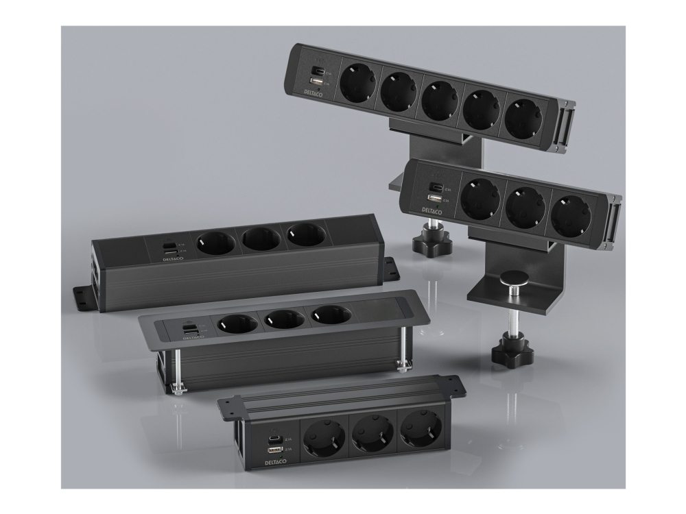 Deltaco Office - Stikdåse - På Skrivebordet, 1X21w A+C Usb Oplader, Gts18 Kabelconnector - Ac 100-240 V - Input: Gst18 - Output-Stikforbindelser: 5 (