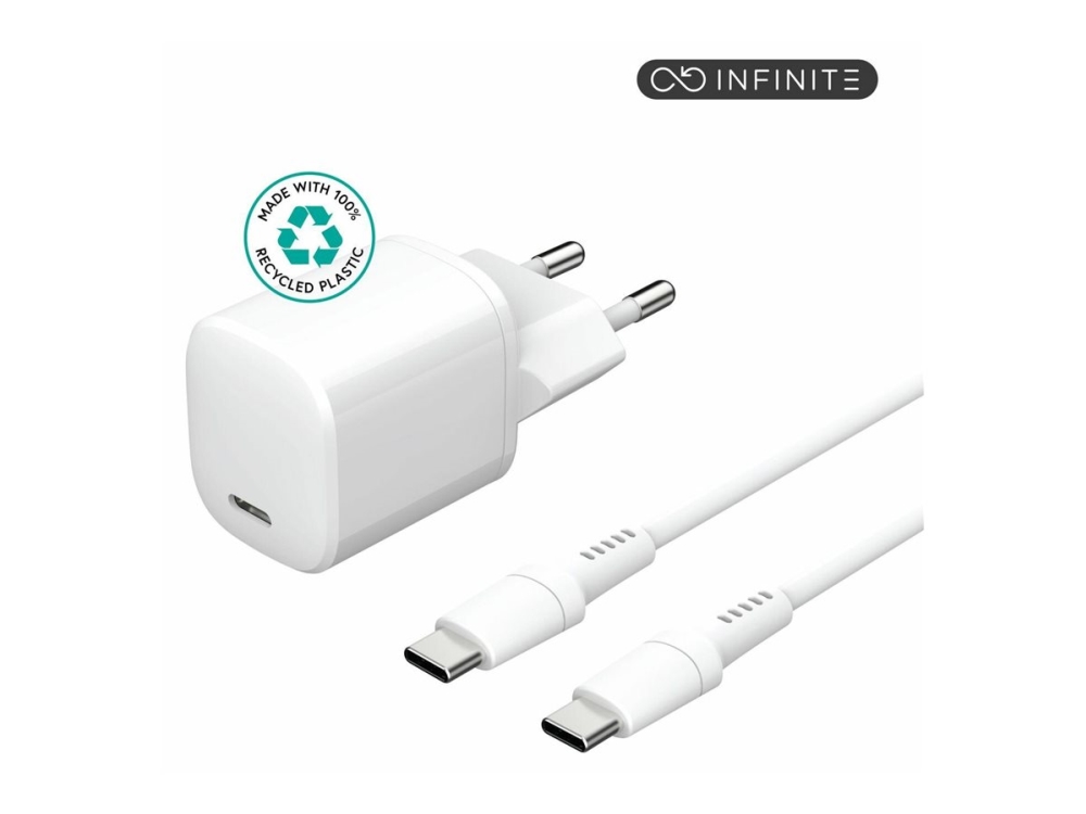 Estuff Infinite - Strømforsyningsadapter - Eu-Stik, Usb-C Til Usb-C Kabel, 1,5 M - 20 Watt - 3 A - Pd (24 Pin Usb-C) - Hvid