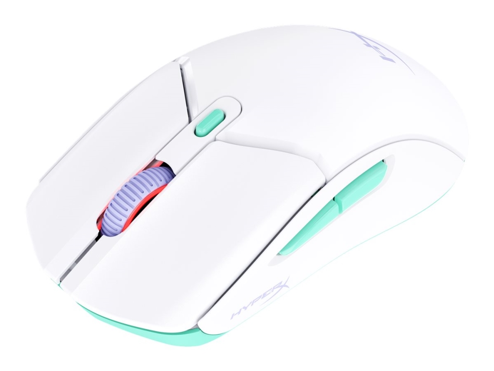 HyperX Pulsefire Haste 2 - Mus - optisk - 6 knapper - trådløs - 2.4 GHz, Bluetooth 5.2 - USB trådløs mottaker - hvit