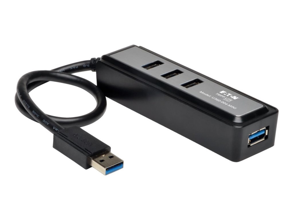 Eaton Tripp Lite Series Portable 4-Port Usb 3.0 Superspeed Mini Hub With Built In Cable - Hub - 4 X Superspeed Usb 3.0 - Desktop