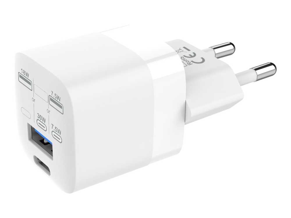 Vision - Strømforsyningsadapter - 30 Watt - 3 A - QC 3.0 - 2 output-stikforbindelser (24 pin USB-C, USB) - hvid - Europa