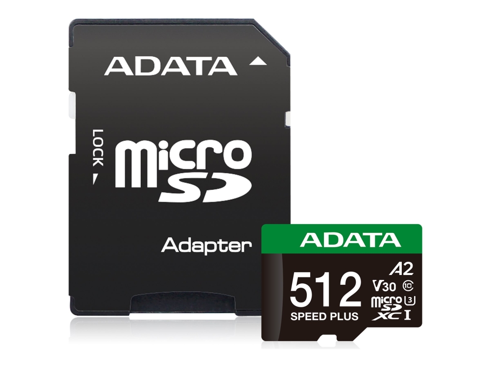 Adata Speed Plus - Flashhukommelseskort (Sd Adapter Inkluderet) - 512 Gb - A2 / Video Class V30 / Uhs-I U3 / Class10 - Sdxc Uhs-I