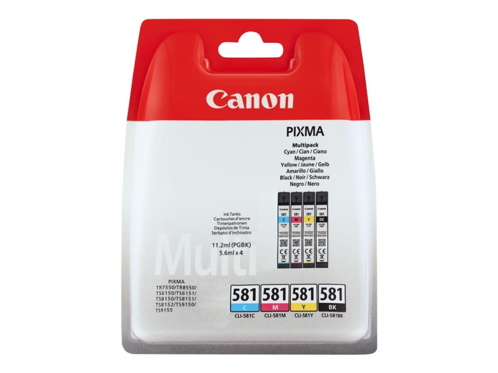 Canon Cli-581 Bk/C/M/Y Multi Pack - 4 Pakker - 5.6 Ml - Sort, Gul, Cyan, Magenta - Original - Hængekasse - Blækbeholder - For Pixma Ts6251, Ts6350, T
