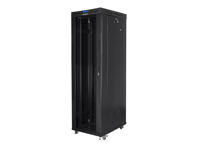 Lanberg Ff01 Series V2 - Rack Kabinet - 600 X 1000, Flat Pack, With Glass Door, Lcd - Med 6 Køleblæsere, Termostat - Fritstående, Gulvstående - Sort,