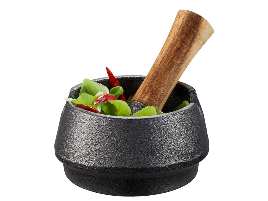 GEFU X-PLOSION, Sort, Træ, Akacietræ, Støbejern, Morter og støder, 90 mm, 2,7 kg, 1 stk