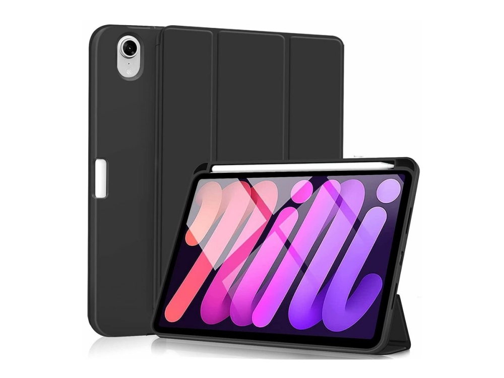 Estuff Miami - Flipomslag Til Tablet - Termoplastisk Polyuretan (Tpu), Polyuretan-Læder, Polykarbonat - Sort, Klar - For Apple Ipad Mini (6. Generati
