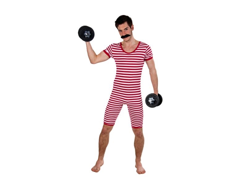 Rød og hvid stribet gammeldags badedragt