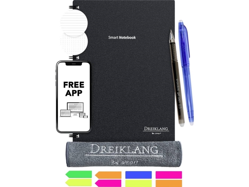 Dreiklang Be Smart Notizbuch, Überschreibbar Mit Kalender, Liniiert, Kariert, Schwarz, Anzahl Blätter: 50, Din A5
