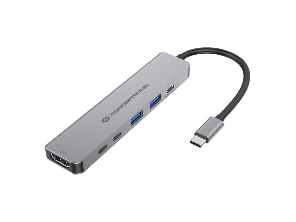Conceptronic Donn33g, Ledningsført, Usb 3.2 Gen 1 (3.1 Gen 1) Type-C, 100 W, Sølv, 5 Gbit/Sek., 4K Ultra Hd