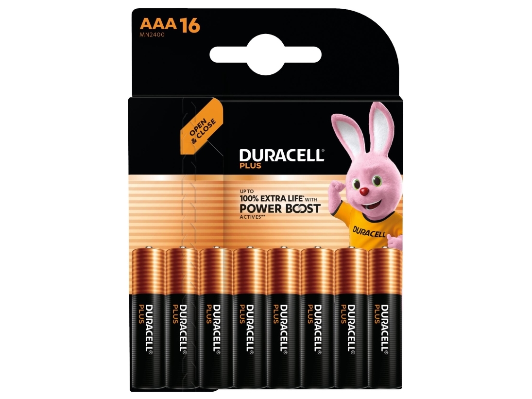Duracell Plus, Engangsbatteri, Aaa, Alkaline, 1,5 V, 16 Stk, Sort, Guld