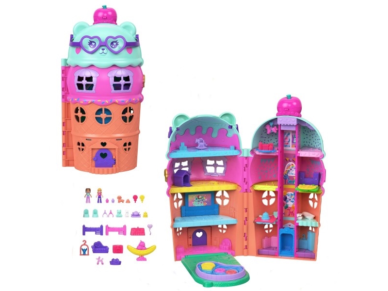 Polly Pocket Dolls And Playset, Gelato House With Elevator, Ice Cream Theme With 25+ Accessories Including Furniture And Pets