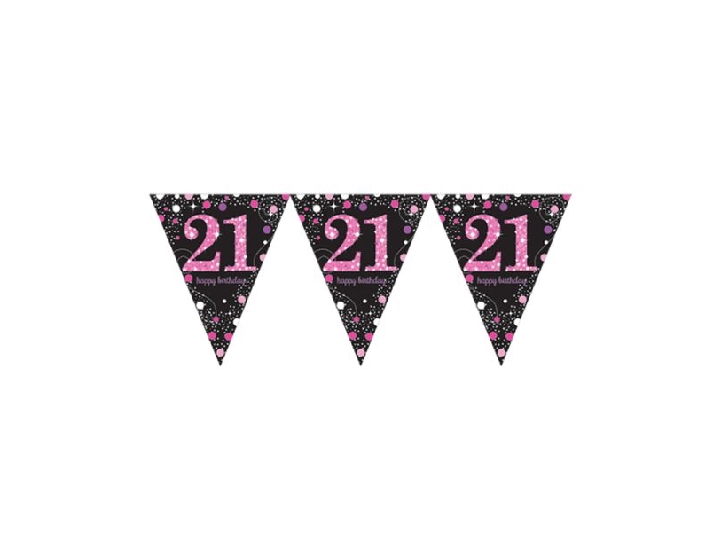 Wimpelgirlande 21 Jahre Pink Sparkling