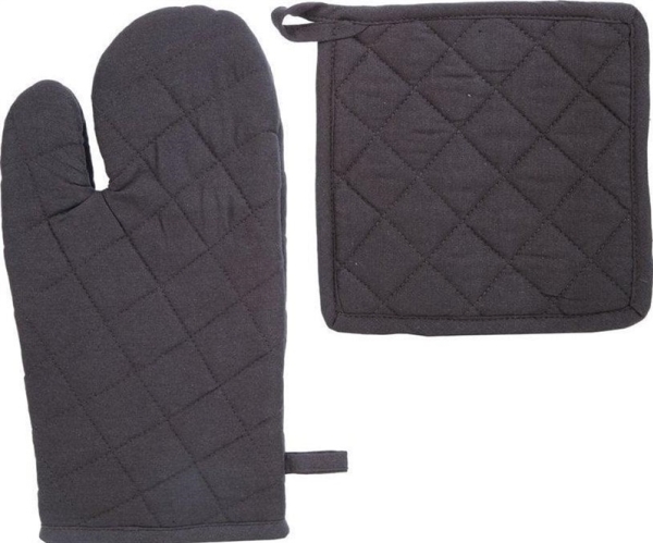 Atmosphera Keittiötassu + käsine, puuvilla, setti musta