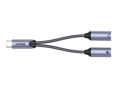 Unitek - Usb-C Til Hovedtelefon-Jackstik/Opladningsadapter - 24 Pin Usb-C Han Til Ministik, 24 Pin Usb-C Hun - 13.8 Cm - Space Grey - Usb Power Deliv