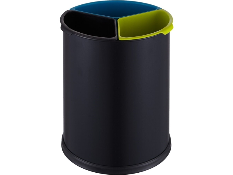 Papperskorg, V-Part, svart, stål, 3 fack, 3x3,5 liter - (6 st.) | Rengöring - Avfallshantering - Hinkar & tillbehör | GameStuff